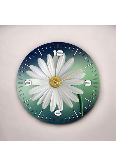 Renkli Baskı Çiçek Papatya Desenli Sayılı Hediyelik Ahşap Sessiz Duvar Saati 50cm ÇOk Renkli