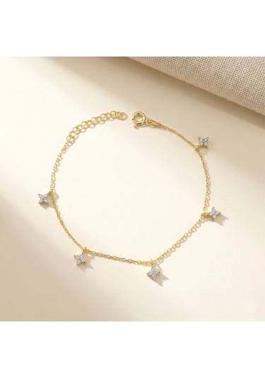 925 Ayar Gümüş Gold Minimal Çiçek Bileklik Altın