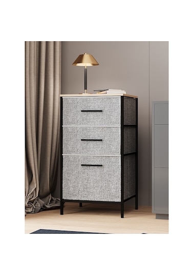 Çok Amaçlı Dolap 3 Çekmeceli Orta Boy Komodin Sehpa Gri 1600