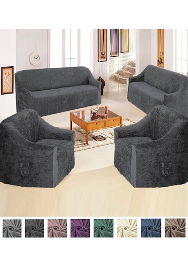 Upmall Kadife 3+3+1+1 Lastikli Kanepe Örtüsü Koltuk Örtüsü Antrst
