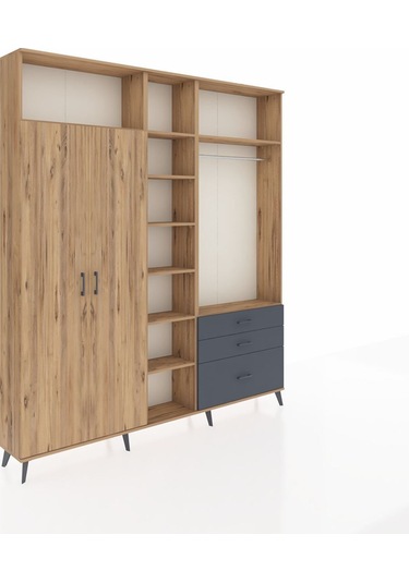 Arges Dolap 9 Raflı 3 Çekmeceli 2 Askılı 220x30x243 Çam-çam/antrasit Atlas Çam/antrasıt