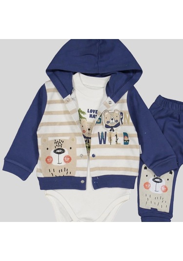 3-9 Ay Erkek Bebek Alt&üst Takımı Kamp Kapüşonlu Lacivert Lacivert