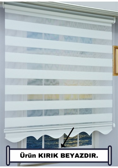 Kırık Beyaz Pliseli Zebra Stor Perde - Eteği Dilimli - Alüminyum Kasa Ve Boru Kırık Beyaz