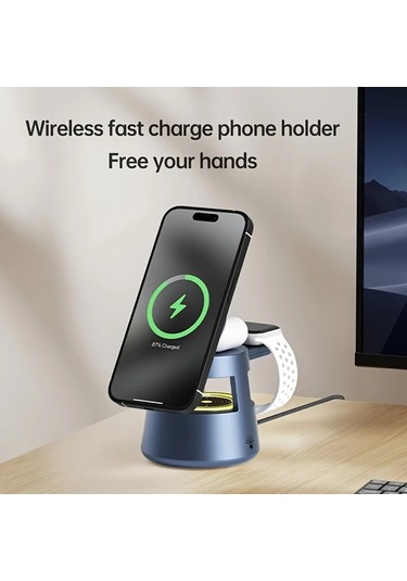 Xuweiwei Metal Gri 4lü 1 Arada Katlanabilir Kablosuz Sarj Cihazi Ve Kilif Hizli Sarj Istasyonu İphone İwatch Uyumlu