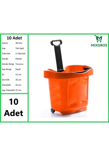 Tekerlekli Plastik Market Alışveriş El Sepeti 40 Litre Turuncu 10 Adet Turuncu
