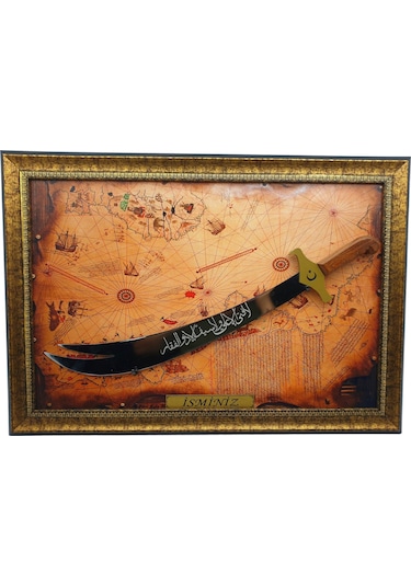 Dekoratif Hediyelik Tablo Standlı 59 Cm Zülfikar-piri Reis Harita