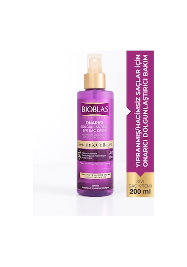 Bioblas Keratin Kolajen Sıvı Saç Kremi 200 Ml - Onarıcı, Dolgunlaştırıcı, Kolay Tarama