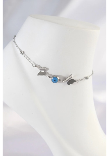 316l Çelik Gümüş Renk Nazar Boncuk Detay Kelebek Halhal - Tj-hh1602 Çok Renkli