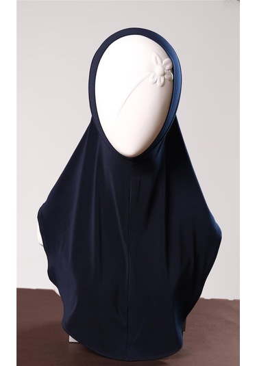 Lacivert Pratik Hazır Geçmeli Genç Tesettür Bone Sandy Kumaş Düz Hijab 2312 02 Lacivert
