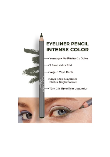 Alix Avien Suya Dayanıklı Yoğun Pigmentli Kremsi Kolay Sürüm Yeşil Göz Kalemi Eyeliner Pencil Green