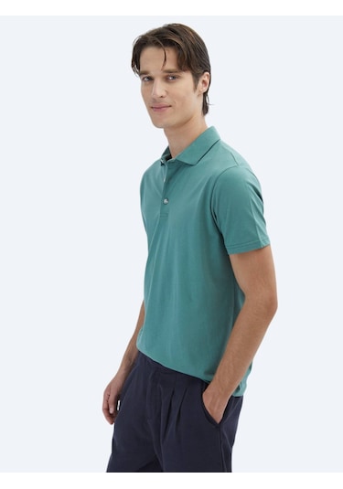 Nil Yeşili Düz Polo Yaka %100 Pamuk T-shirt Nil Yeşili