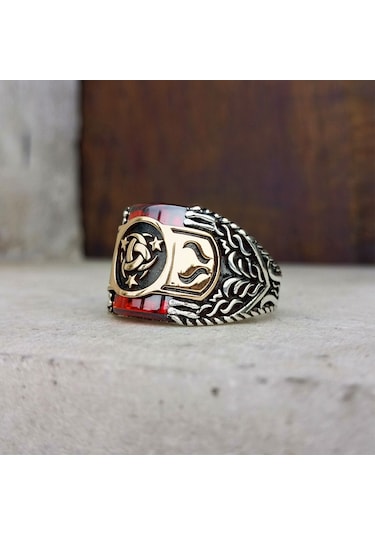 Fkgümüş Kırmızı Taşlı Teşkilatı Mahsusa Erkek Yüzük