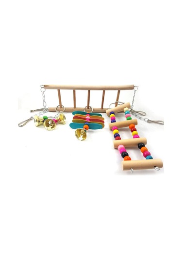 Yifomall Renkli Ahşap Kuş Tırmanma Merdiveni - Papağanlar Ve Kuşlar İçin Asılı Oyun Parkuru