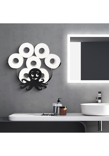 Homyl Duvara Monte Ahtapot Tuvalet Kağıdı Depolama Rafı Siyah