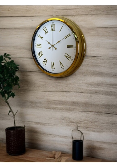 Royal White Gold 40 Cm Metal Duvar Saati Metal - Beyaz