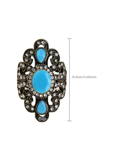 Vintage Ethnic Style Exquisite Carved Inlaid Acrylic Resin Hollow Ring, Ring Size:8 Blue Çok Renkli
