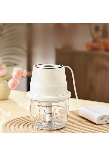 Symbee 350ml Cam Kase 6 Blatlı Elektrikli Sarımsak Çırpıcı - Hızlı Sarımsak Ezici Ve Püreleyici Mutfak Aleti Krem Beyaz Diğer