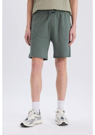 Defacto %100 Pamuk Slim Fit Dar Kesim Dar Paça Cepli Basic Düz Şort B8673ax25smgn463 Yeşil