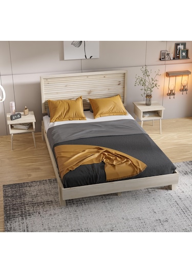 Ebruli Model Vernikli Çam Ahşap Karyola-169 200 x 200 CM