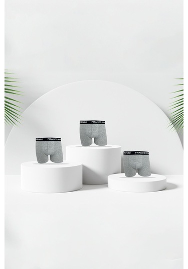 Franco Renzo Erkek 3'lı Lüx Kutulu Pamuklu Ve Likralı Boxer Gri