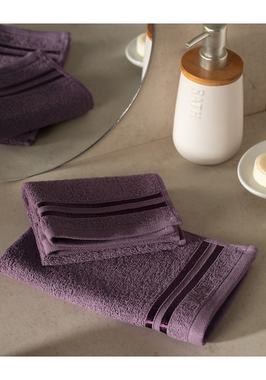 Madame Coco Maynor Bordürü Floşlu 2'li %100 Pamuk El Havlusu - Mürdüm 8684427114407 MÜRDÜM