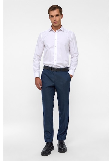 SÜVARİ Lacivert Regular Armürlü Kumaş Pantolon