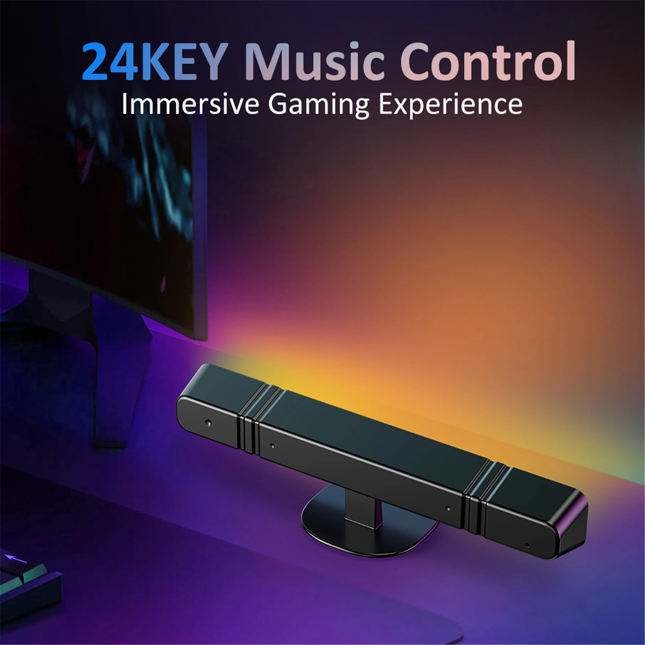 Konesam Rgb Renkli Müzik Senkronize Atmosfer Lambası - 24 Tuşlu Uzaktan Kumanda, 16 Renk Ve Çoklu Mod, Taşınabilir Bilgisayar Masaüstü Aydınlatması