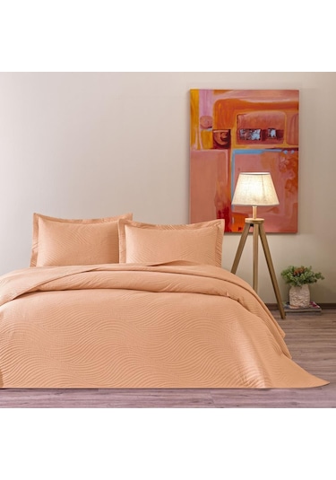 Taç Harlow Yatak Örtüsü Somon Çift Kişilik