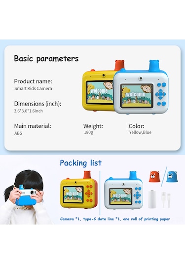 Springsun Çocuklar İçin Hızlı Baskı Kamera - 1080p Video/ Fotoğraf, 2.36" Ips Ekran, Çift Kameralı, Mp3 Çalar, Mavi Batteri Ve Baskı Kağıdı Dahil
