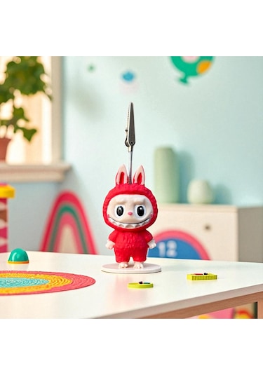 Dekoratif Sevimli Labubu Notluk - Kağıt Tutacağı - Fotoğraf Tutacak Kırmızı