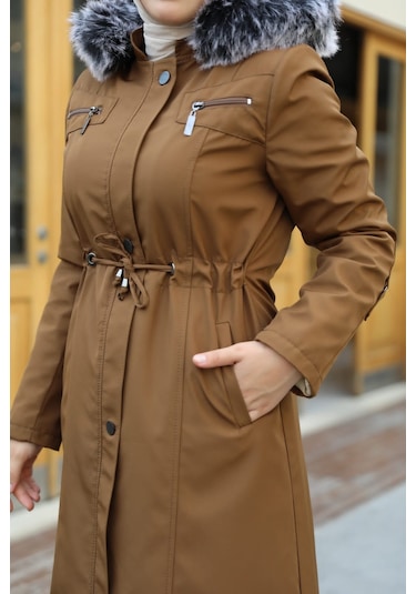 BATTAL BÜYÜK BEDEN KADIN İÇİ TAMAMEN KÜRKLÜ PARDESÜ & MONT Haki