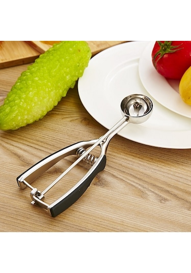 Cbtx Paslanmaz Çelik Silikon Siyah Saplı Dondurma Kaşığı, Boyut: 55mm