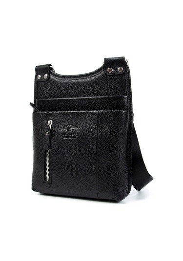 Erkek Siyah Hakiki Deri Postacı Askılı Omuz Çanta Kangaroo 8701S