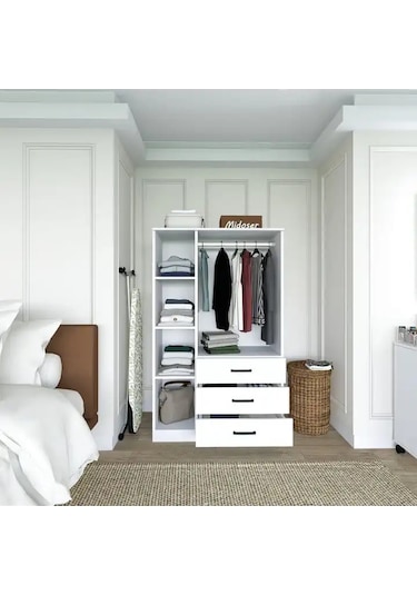 Easy Mat Beyaz 3 Kapılı 3 Çekmeceli Çok Amaçlı Elbise Dolabı Beyaz