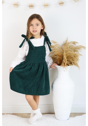 Fitilli Kadife Elbise İkili Takım Yesil