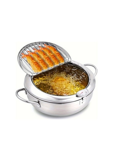 Ebitda 19.99cm Yağ Damlama Süzgeçli Kızartma Tencere, Pratik Kamp Mutfak Gümüş