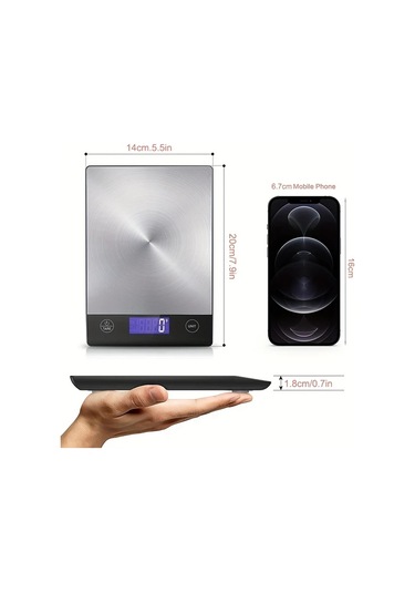 Dashanshop Paslanmaz Çelik Siyah Mutfak Terazisi Şarj Edilebilir 304 Çelik 14 97 Kg Lcd Ekran Tip C Şarj Tare Fonksiyonu Otomatik Kapanma Birim Dönüşümü Pişirme Ve Fırın İçin -