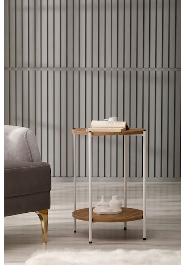 Yuvarlak Tablalı Katlı Sehpa Q42x60 Antrasit Beyaz