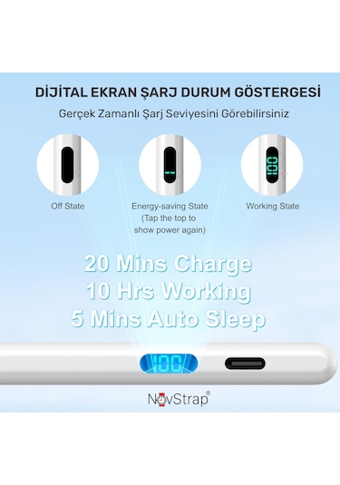 Novstrap İpad A16 11 Nesil 10. Nesil 10.9 İle Uyumlu Dokunmatik Tablet Kalemi Pen Dz915 Şarj Ekranlı Avuç İçi Reddi Stylus