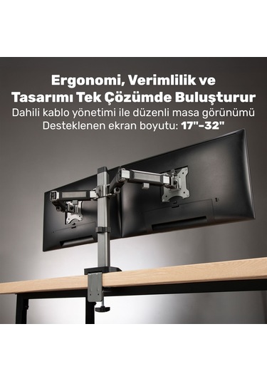 Npo Std55024s Basic 17"-32" Geniş Aralıklı Hareketli Vesa Çift Kol Monitör Tutucu