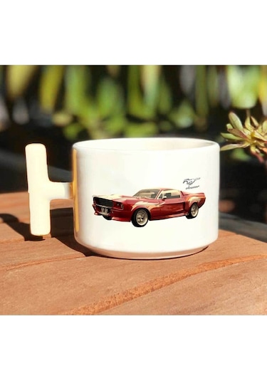 Mustang Baskılı Beyaz T Kulp Kupa Bardak