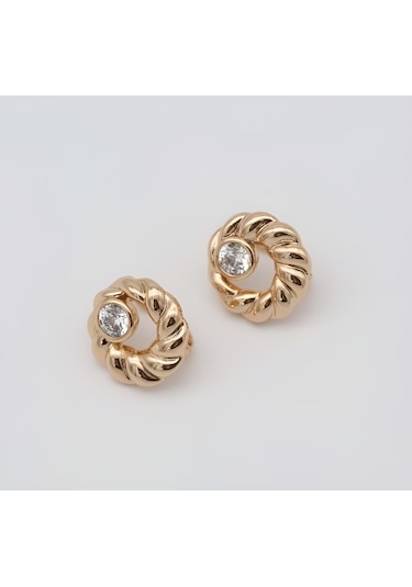 Vip Zirkon Taşlı Rodyum Kaplama Kararmaz Renk Atmaz Küpe 15 Mm Gold