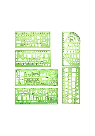 Singree Mimari Çizim Ve Geometri Tasarımı İçin 6'lı Yeşil Å Ablon Seti - Ofis Ve Mobilya Projeleri