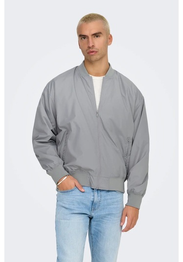 Only & Sons Erkek Onsgavın Ribanalı Mevsimlik Spor Bomber Ceket 22030757 Gri Gri