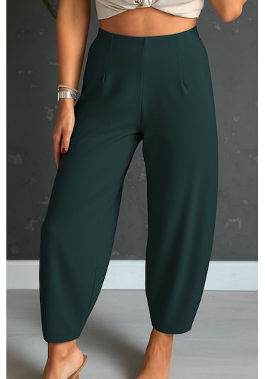 Ahes Shopping Kadın Yüksek Bel Krep Pantolon Yeşil