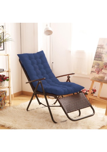 Suntek Yüksek Sırtlı Sandalye Minderi Dolgulu Koltuk Ahşap Koyu Mavi