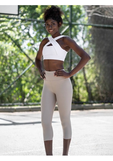 Toparlayıcı Spor Kapri Tayt Bej