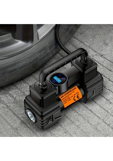 Xuweiwei Portable Air Compressor Pump Orange Hands 12v Araç Tekerlek Basınç Ölçer Led Işık Bisiklet Motor