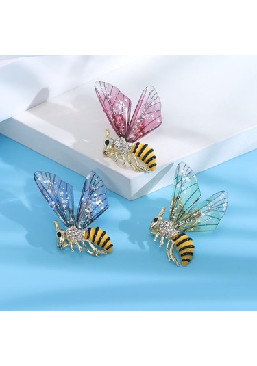 Yeşil Blucome Trendy Moda Damla Yağ Kakma Rhinestone Arı Broş Çevik Böcek Pin Ceket Takım Elbise Aksesuarları Yeşil