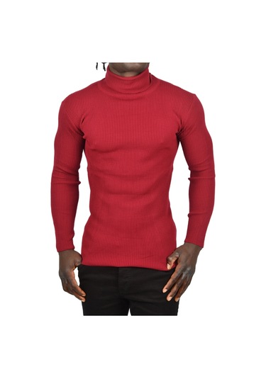 Deepsea Erkek Bordo İnce Fitilli Tam Boğazlı Balıkçı Yaka Tüylenmeyen Triko Kazak 2505498 Bordo